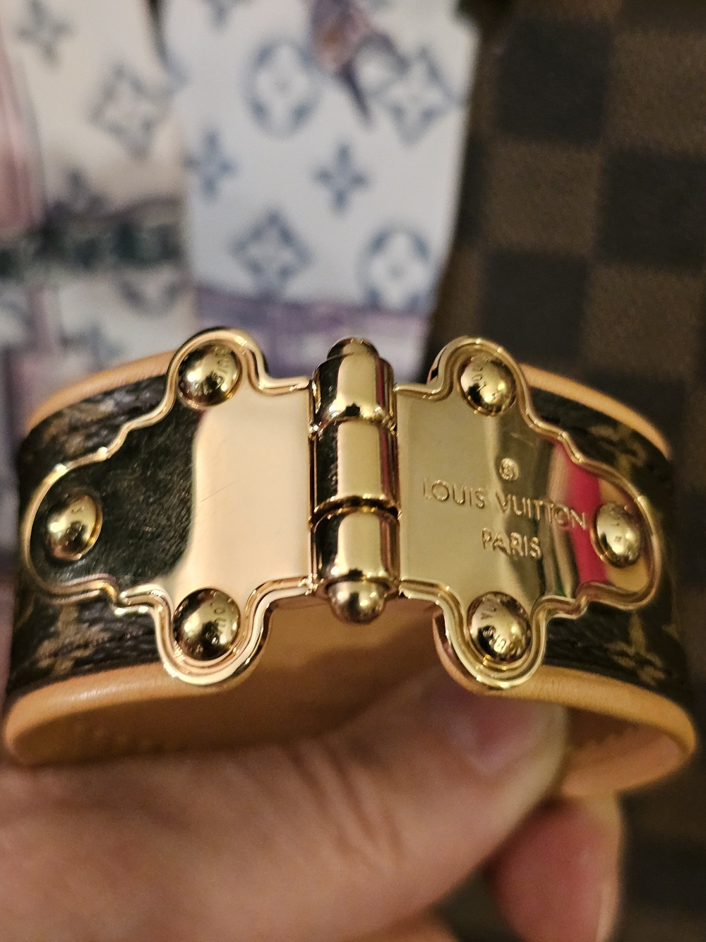 Louis Vuitton Monogram Canvas Gold-Tone Hinged Cuff Bracelet - Brown/Gold
